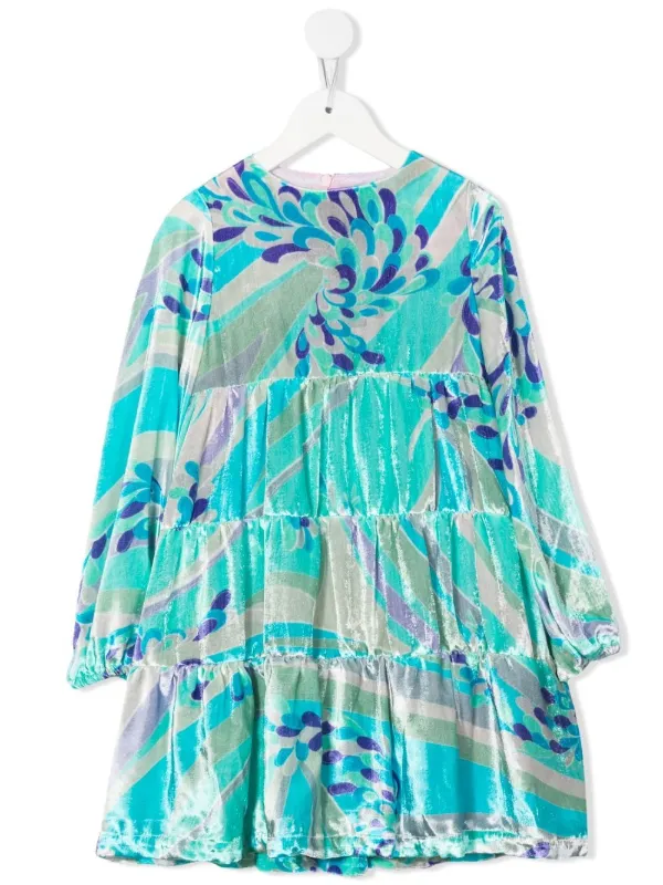 PUCCI Junior abstract print Velvet Dress Farfetch