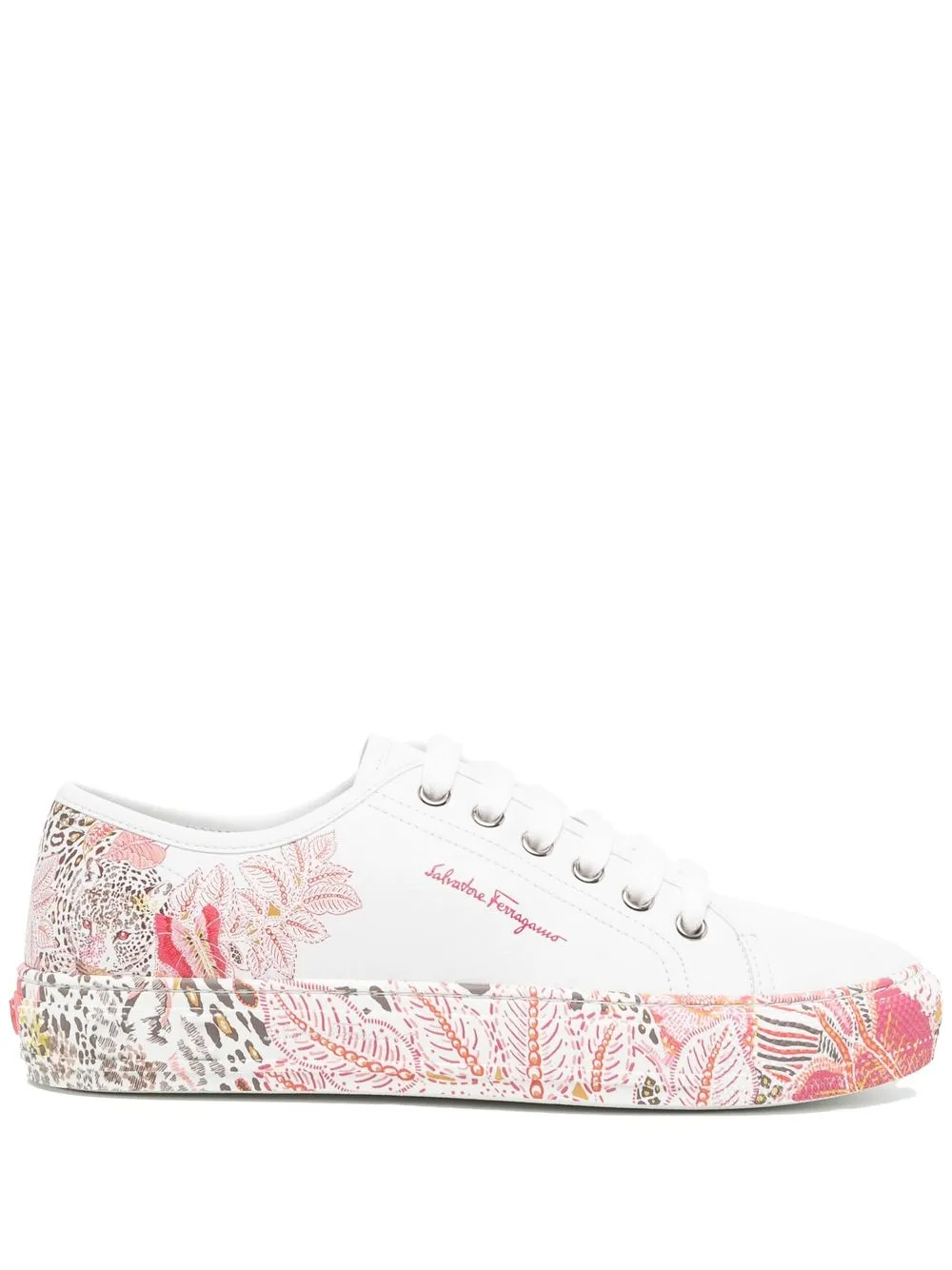 

Salvatore Ferragamo tenis con agujetas con estampado floral - Blanco