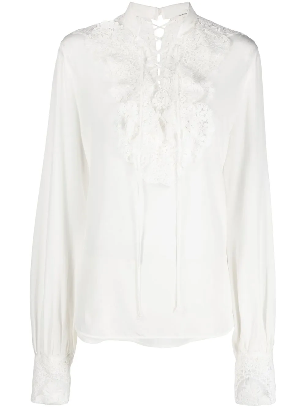 

Ermanno Scervino blusa de seda con ribete de encaje - Blanco