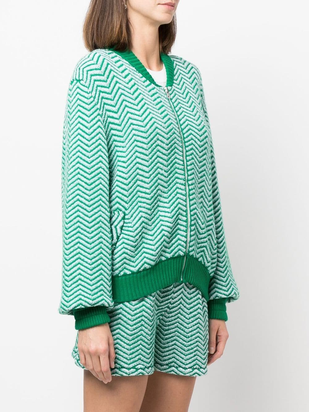 Shop Barrie Chevron-knit Zip-up Jacket In Green