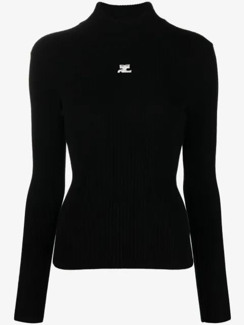 Courrèges suéter tejido de canalé con parche del logo