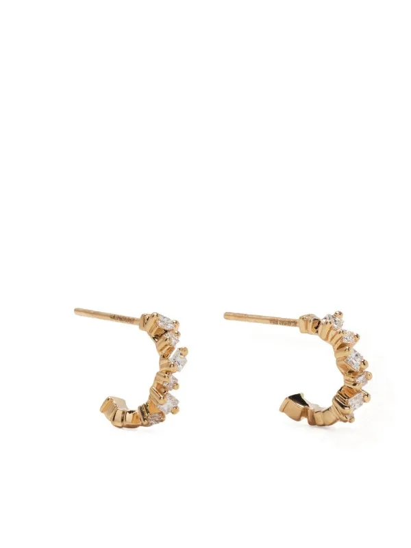 Suzanne Kalan 18kt Yellow Gold Princess Cut Diamond Hoop Earrings