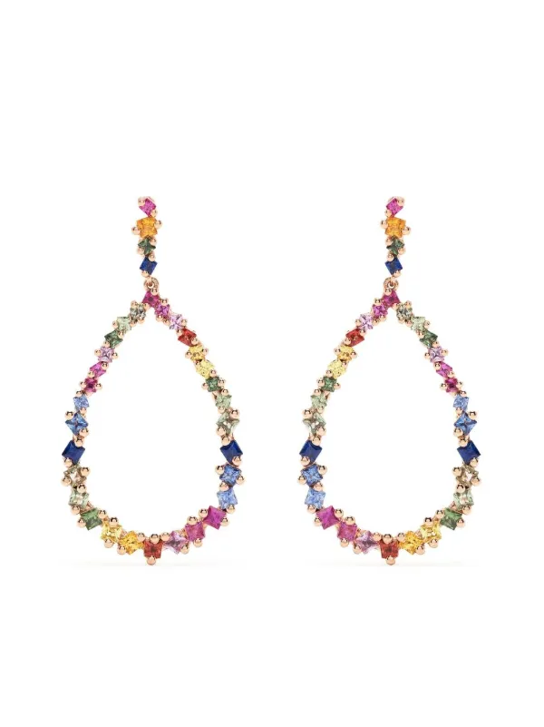 Suzanne Kalan 18kt Rose Gold Princess Rainbow Sapphire Pear Drop Earrings