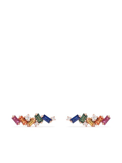 Suzanne Kalan 18kt rose gold Rainbow Zigzag diamond stud earrings
