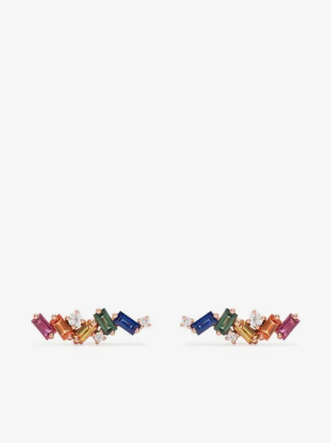Suzanne Kalan 18kt rose gold Rainbow Zigzag diamond stud earrings