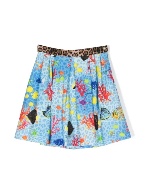 Roberto Cavalli Junior sea-motif pleated skirt 