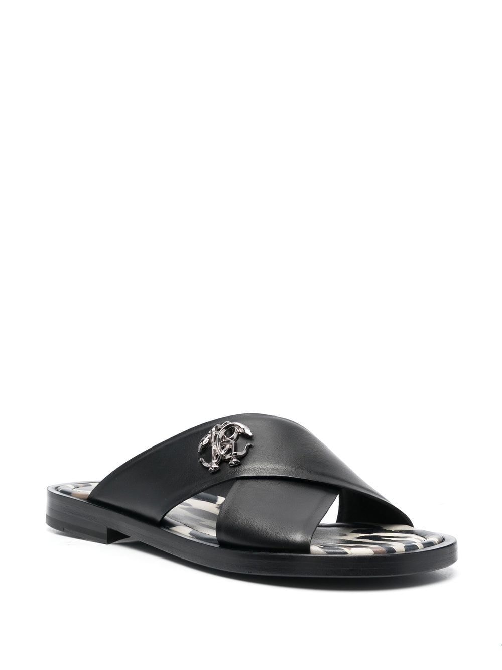 Shop Roberto Cavalli Criss-cross Leather Sandals In D0000