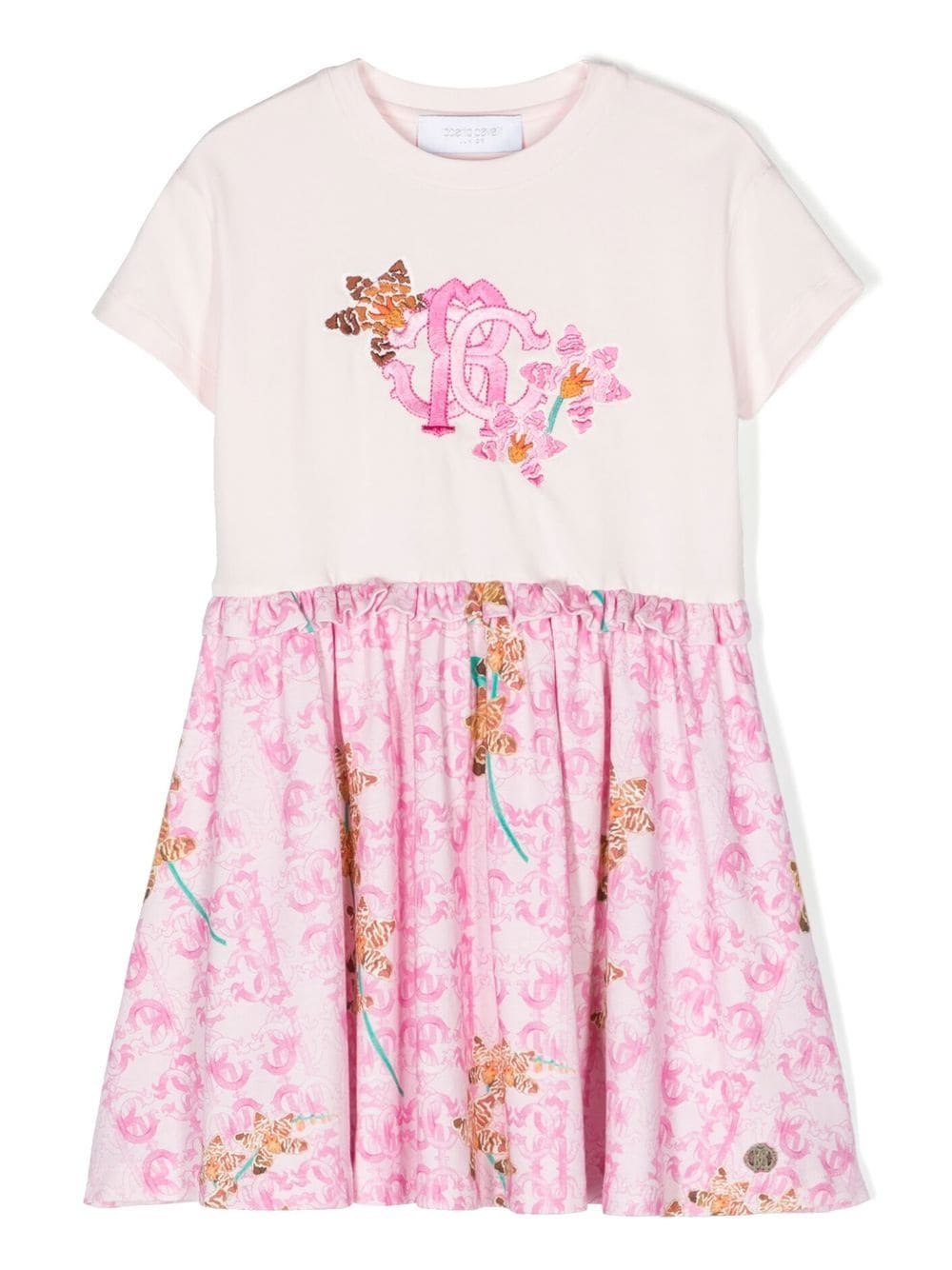 Shop Roberto Cavalli Junior Monogram-print T-shirt Dress In Pink