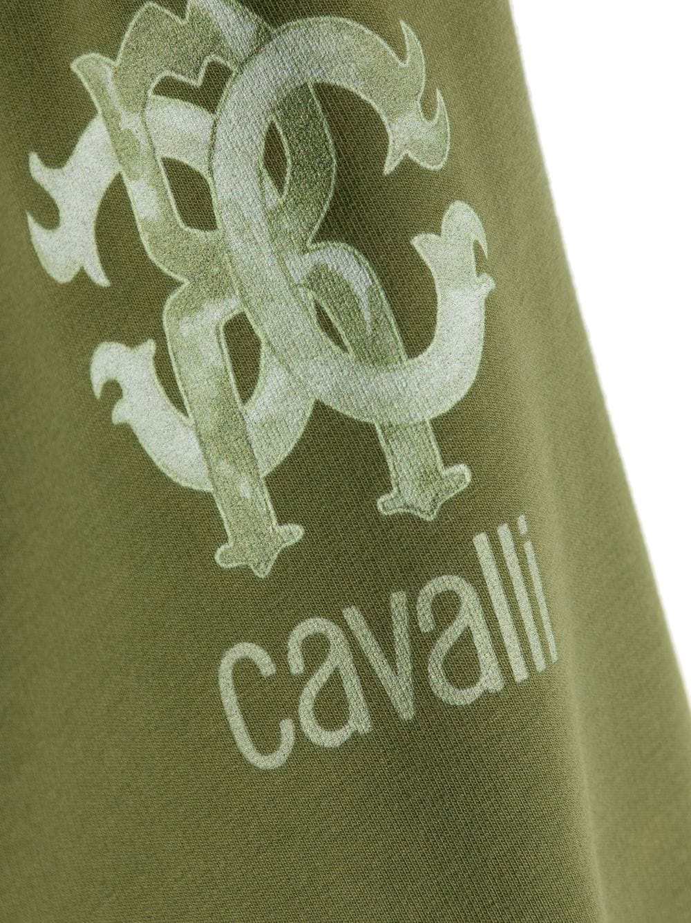Shop Roberto Cavalli Junior Logo-print Cotton Track Pants In Green