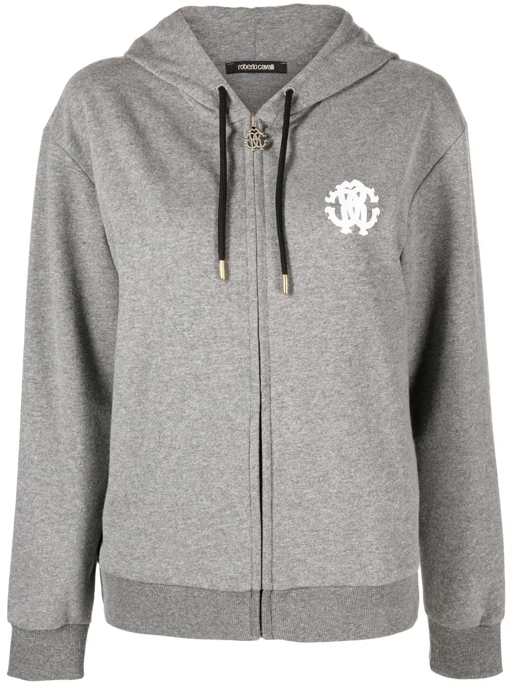 

Roberto Cavalli hoodie con logo estampado y cierre - Gris