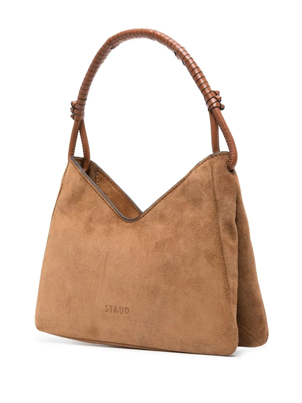 Shop Staud Logo-print Suede Tote Bag In Brown