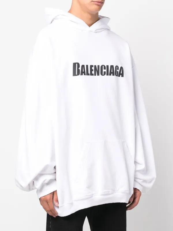 Balenciaga Destroyed logo-print Hoodie - Farfetch