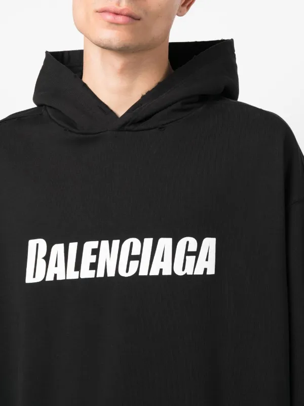 Balenciaga Logo Print distressed-finish Hoodie - Farfetch