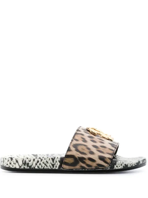 Roberto Cavalli logo-plaque leather slides