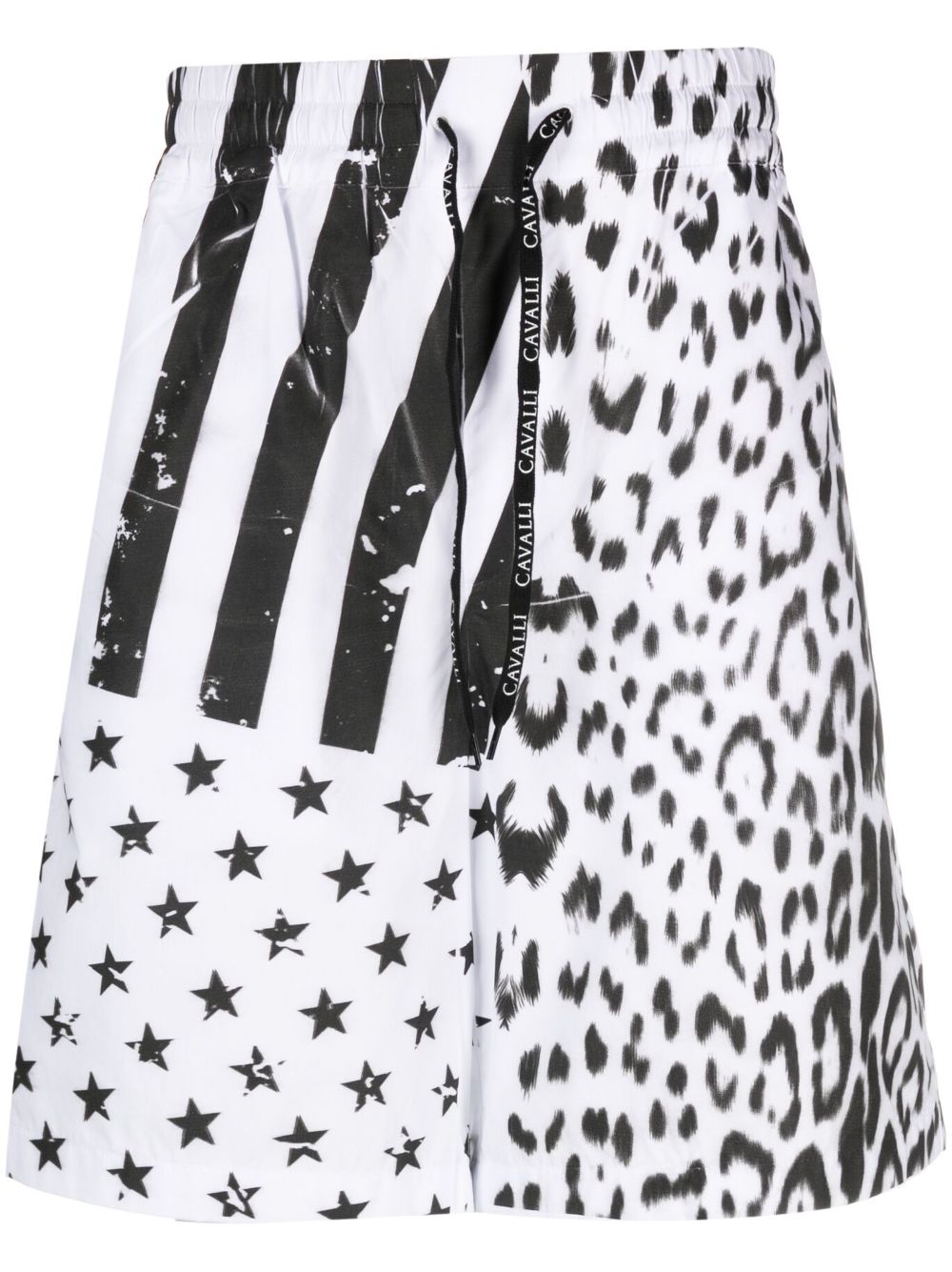 Roberto Cavalli mixed-print drawstring-waist shorts - White