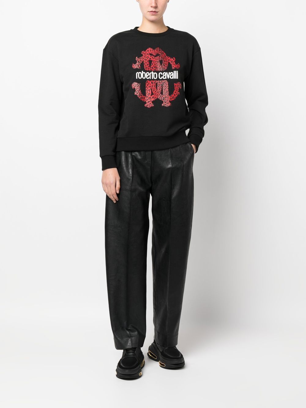 Roberto Cavalli Sweater met logoprint - Zwart