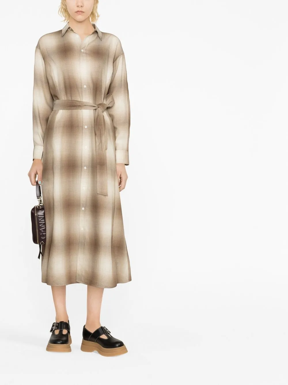 Polo Ralph Lauren Plaid Belted Wool Dress In Brown Ombre Plaid | ModeSens