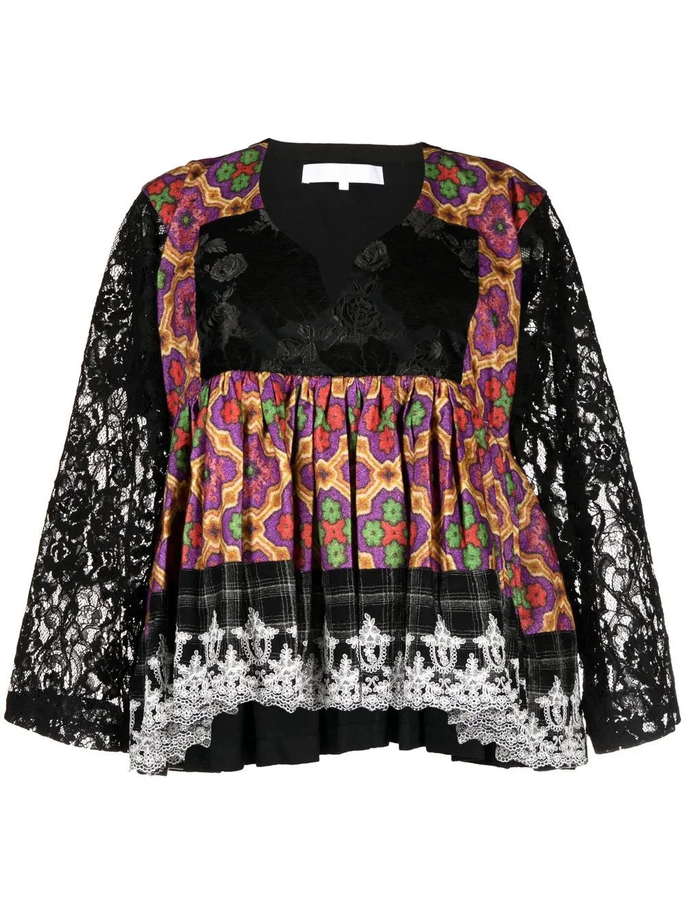 

Comme des Garçons TAO geometric-pattern lace-trim blouse - Purple