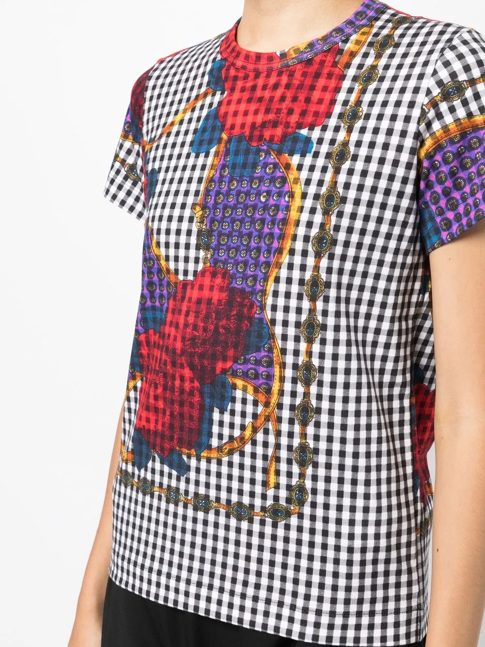 abstract-pattern check T-shirt