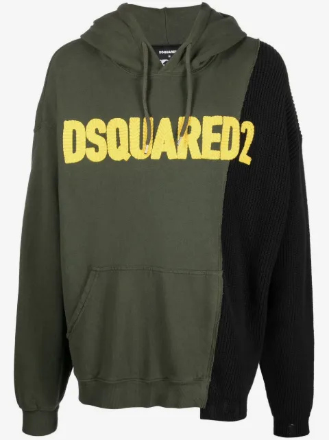 DSQUARED2 logo-patched patchwork drawstring hoodie