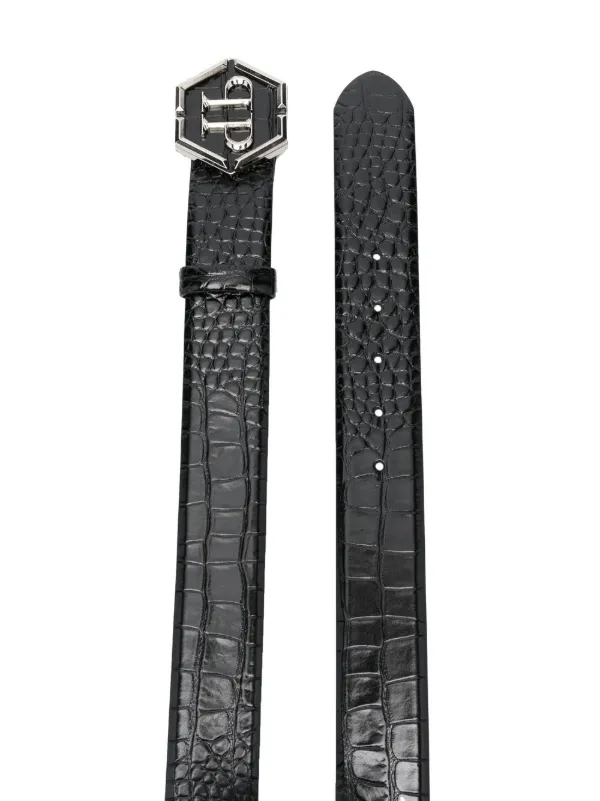 Philipp Plein Hexagon logo-buckle Leather Belt | Black | FARFETCH