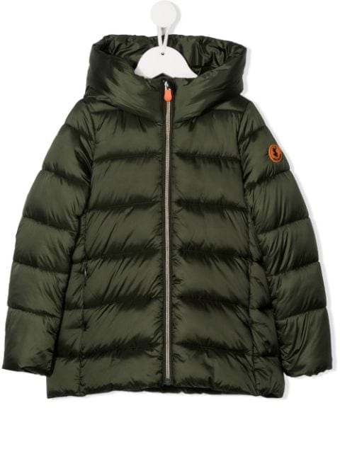 Save The Duck Kids - logo-patch hooded puffer jacket