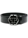 Philipp Plein hexagon logo-buckle leather belt - Black