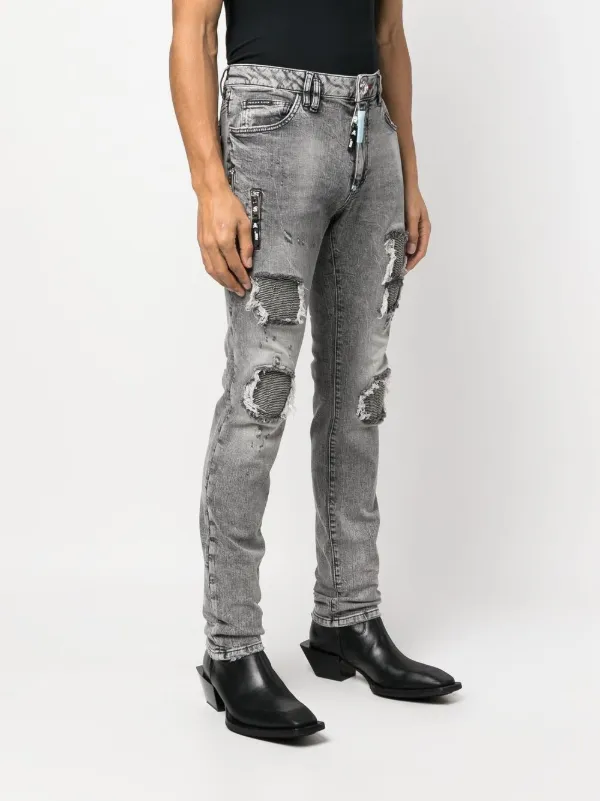Philipp Plein ダメージ スリムジーンズ | グレー | FARFETCH JP