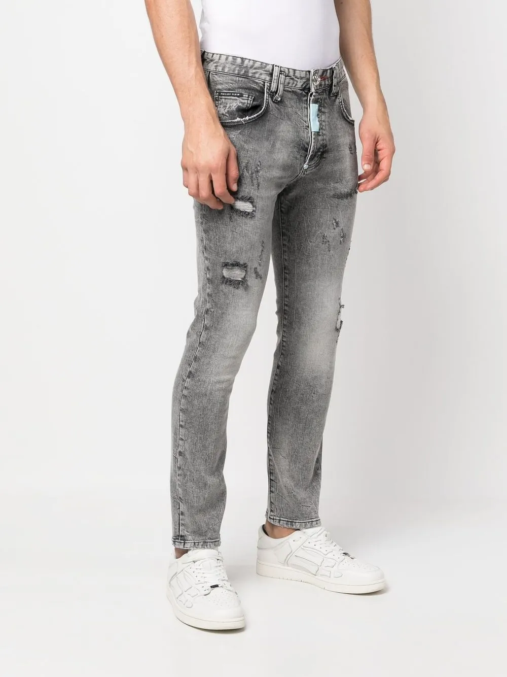  Philipp Plein Skinny Jeans Im Distressed Look   Grau 