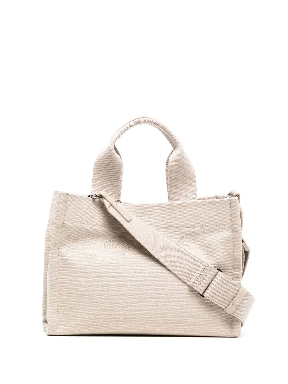 

agnès b. embroidered-logo canvas tote - White