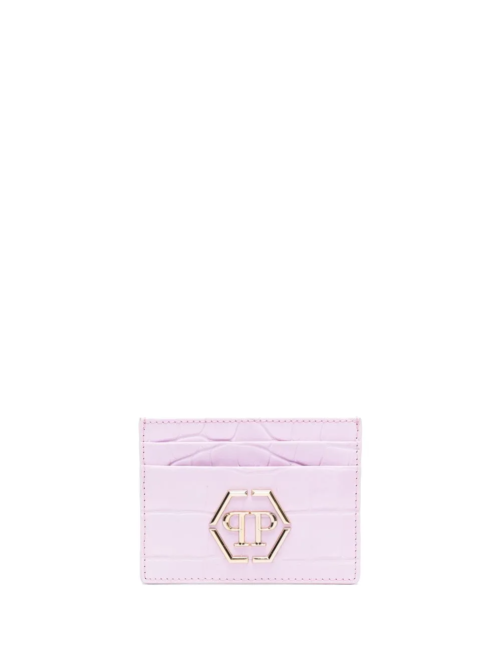 Philipp Plein Croc Embossed Leather Card Holder In Purple