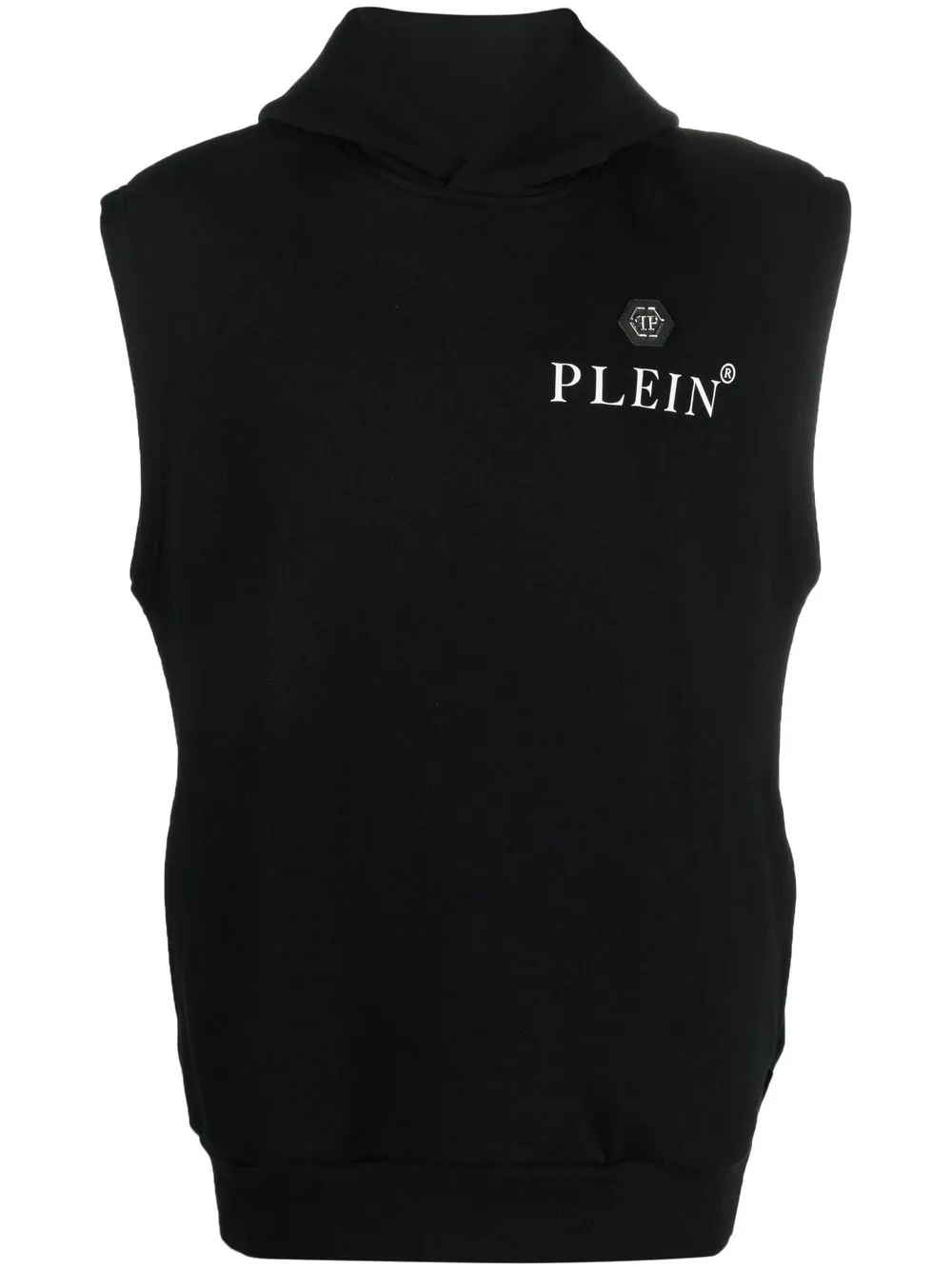 Philipp Plein Logo-plaque Sleeveless Hoodie In Black