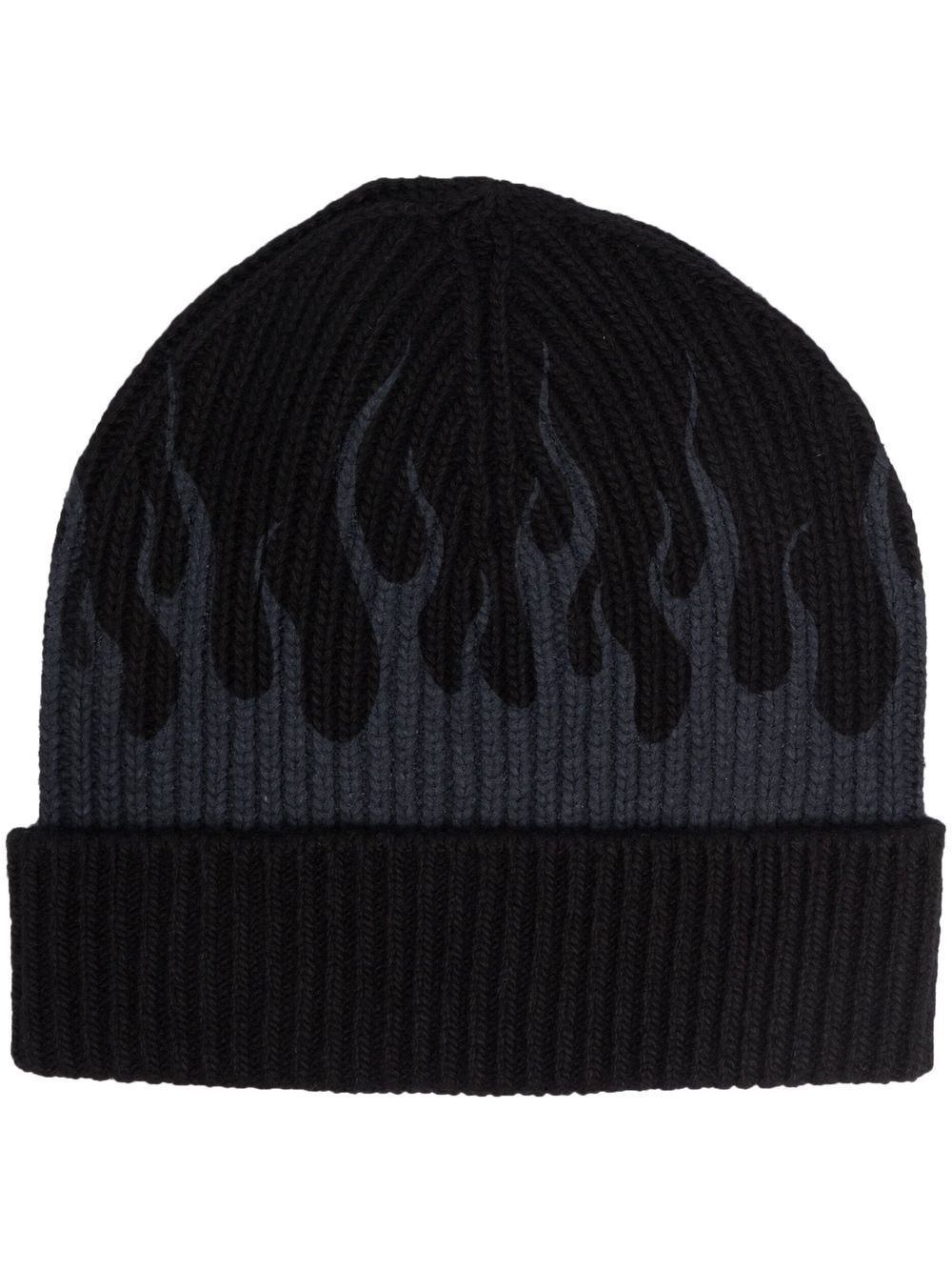 flame-embroidered rib-knit beanie