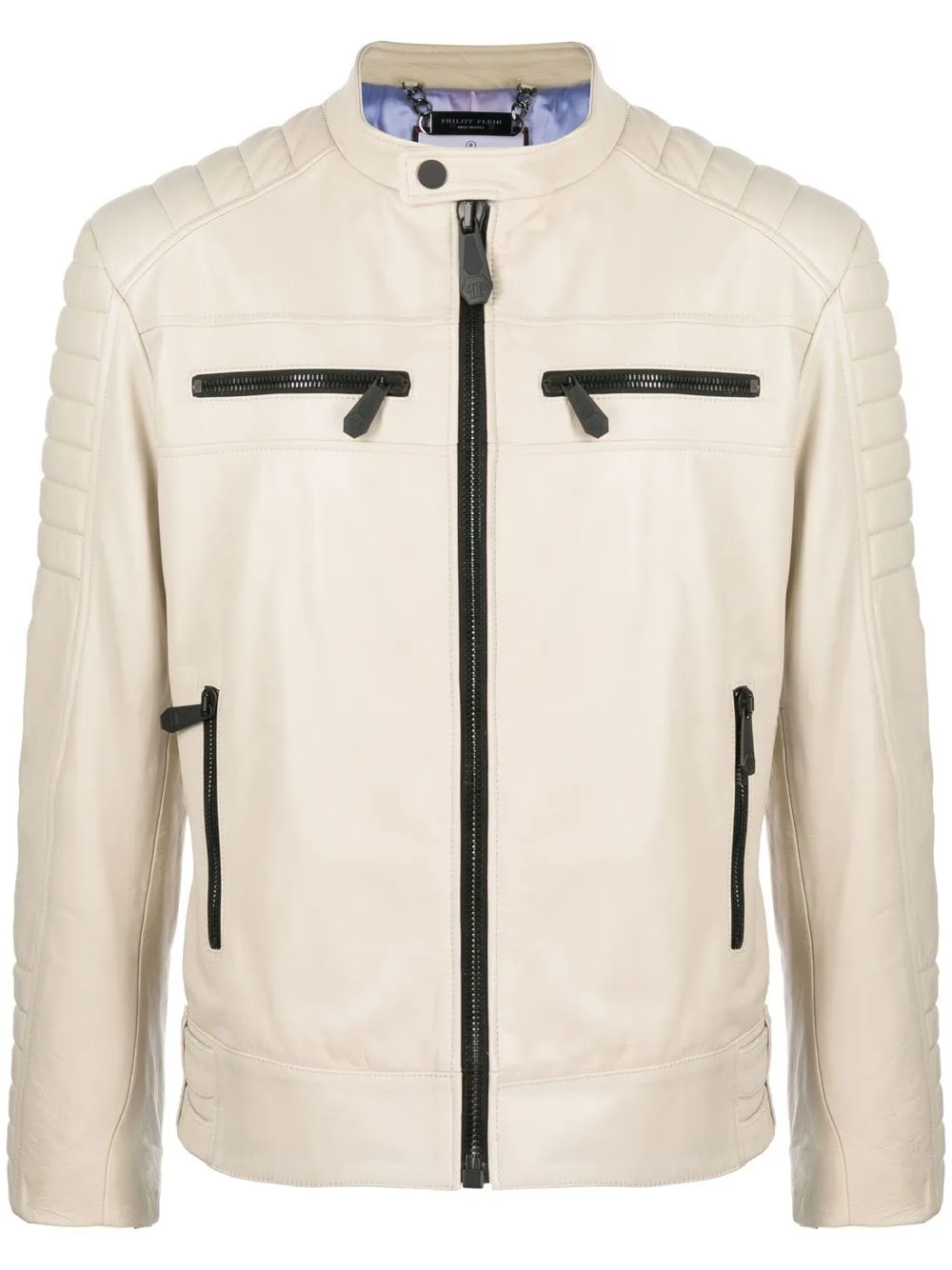 

Philipp Plein Iconic Plein leather biker jacket - Neutrals