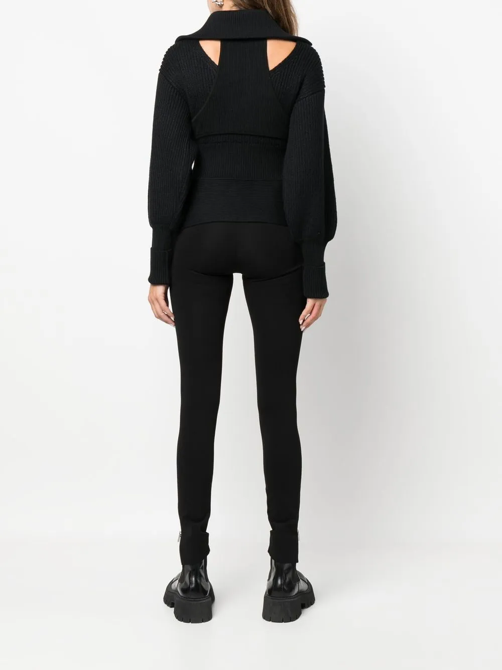Andreädamo Ribbed-knit Zip-up Cardigan In Black