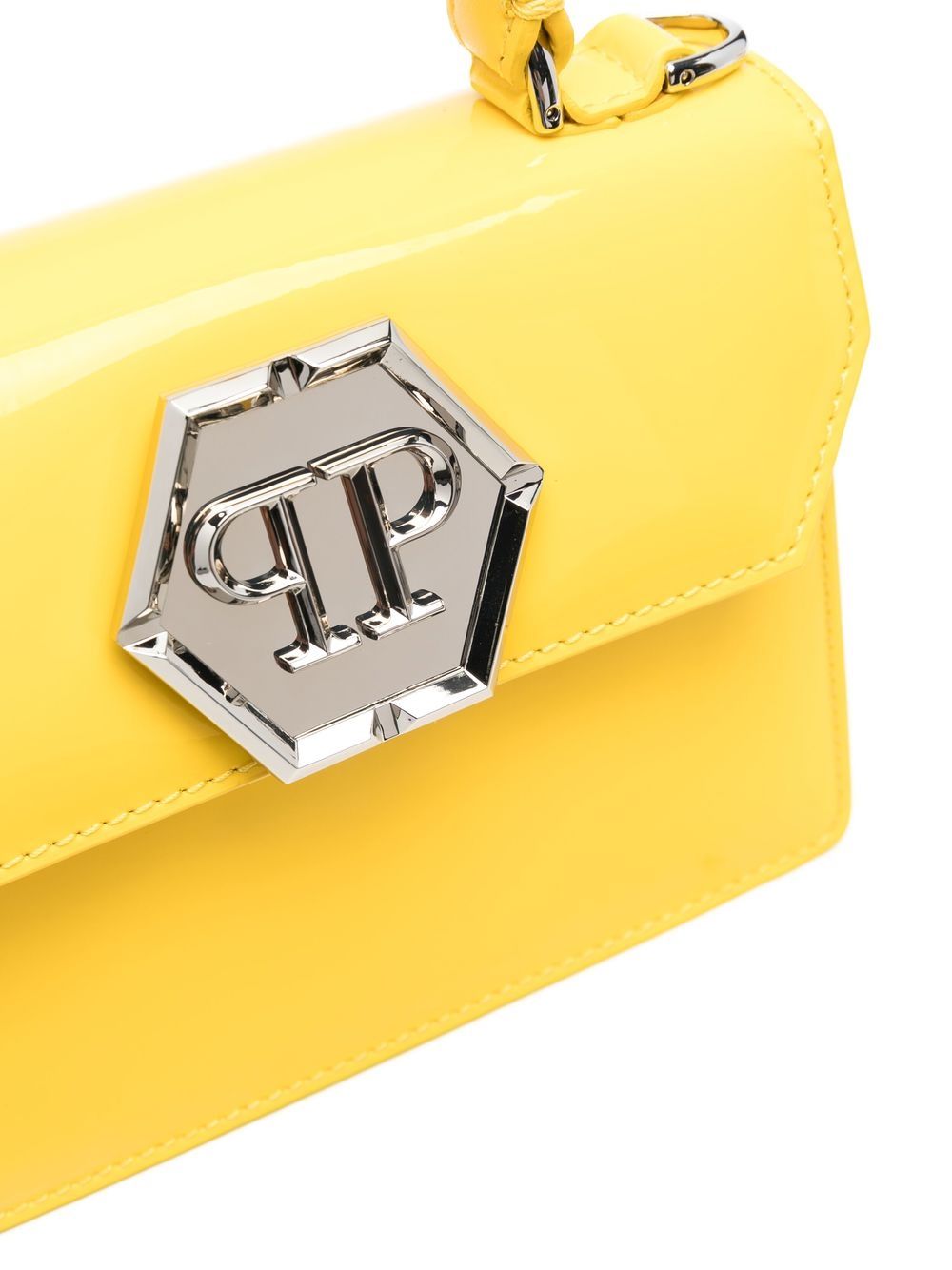 Shop Philipp Plein Logo-plaque Patent-leather Handbag In Yellow