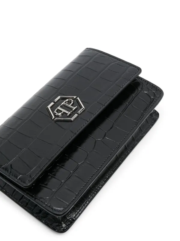 Philipp Plein Superheroin クロコエンボス クラッチバッグ | ブラック 