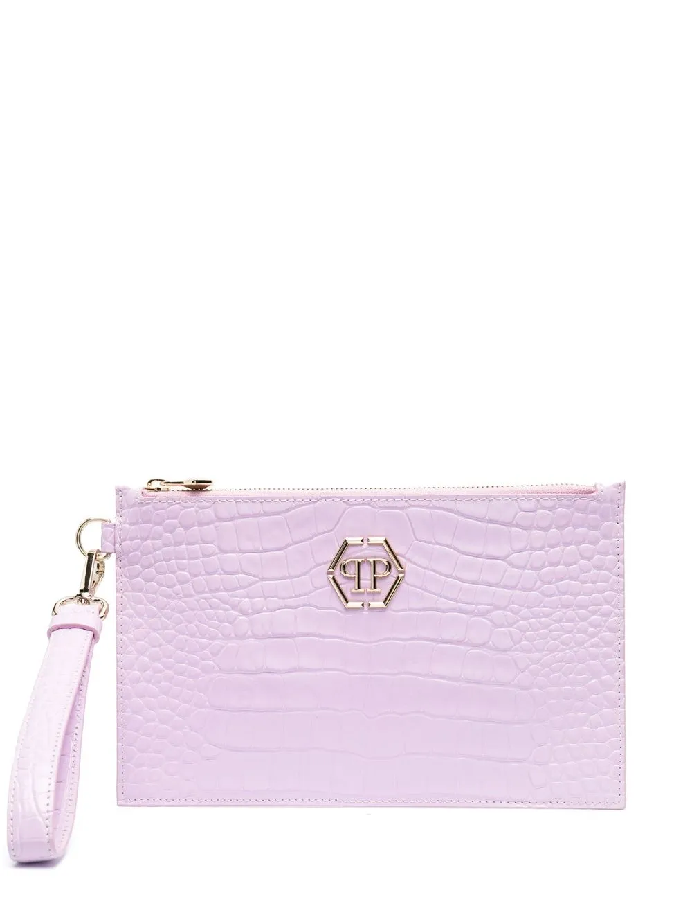 

Philipp Plein Superheroin Minaudiere crocodile-effect clutch - Purple