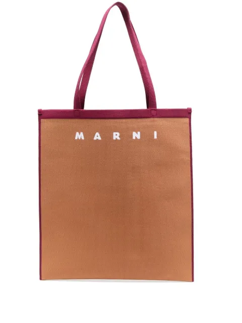 Marni logo刺绣手提包