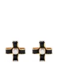 CHANEL Pre-Owned enamel-detailed faux-pearl clip-on earrings - Gold