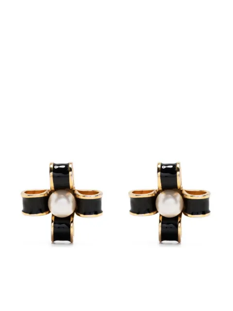 CHANEL Pre-Owned enamel-detailed faux-pearl clip-on earrings