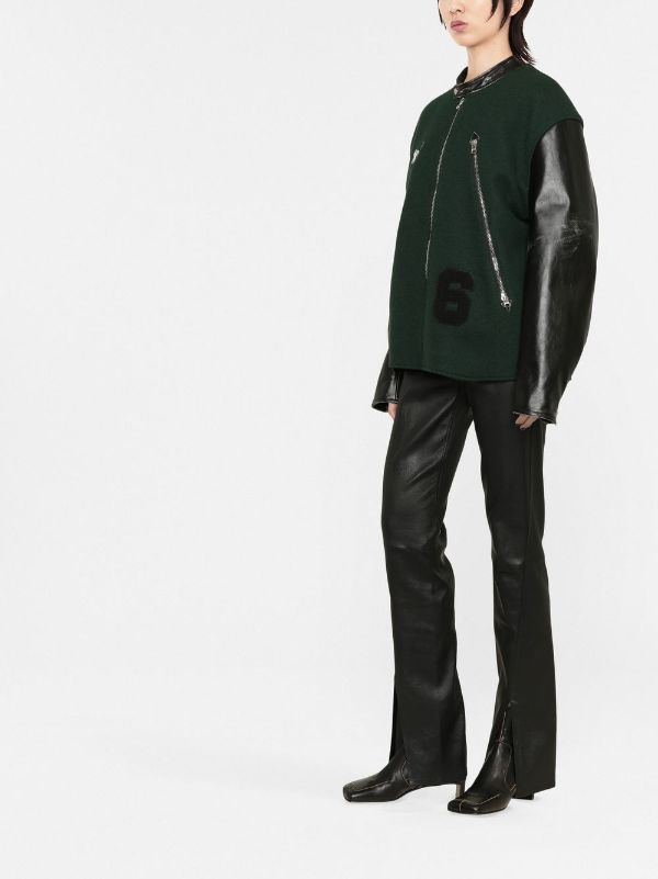 Louis Vuitton green Leather-Wool Varsity Jacket