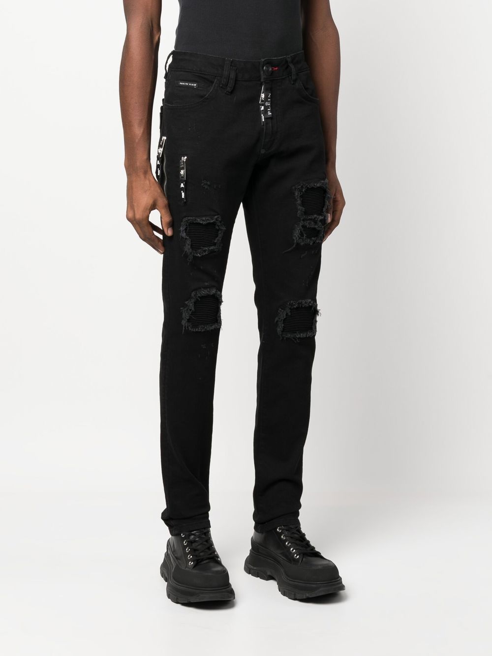 Shop Philipp Plein Ripped Slim-cut Jeans In Black