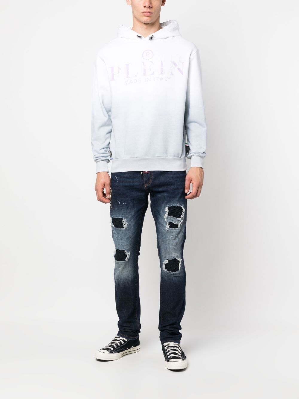 Shop Philipp Plein Ripped Slim-cut Jeans In Blue