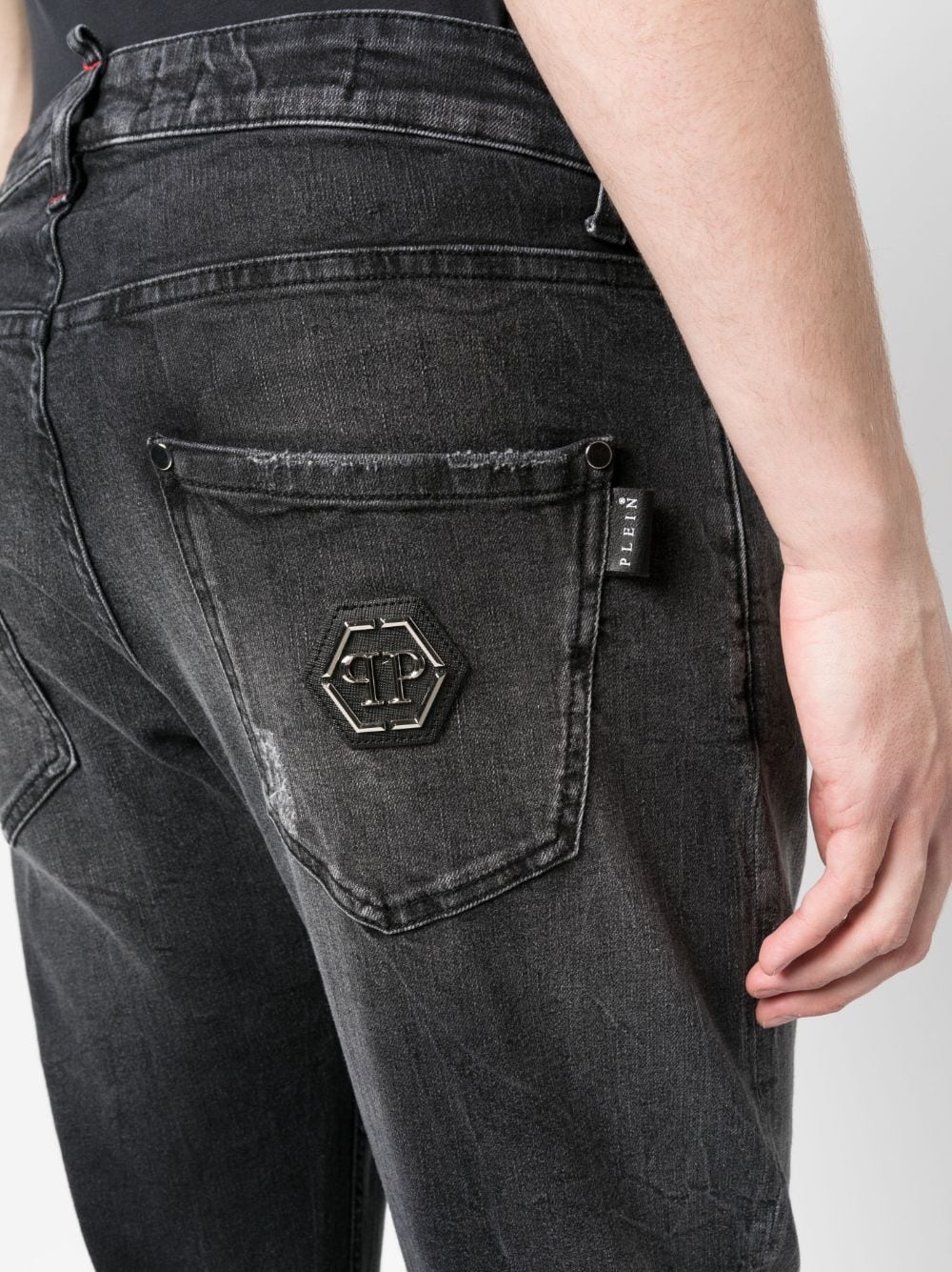 Shop Philipp Plein Logo-patch Straight-leg Jeans In Schwarz