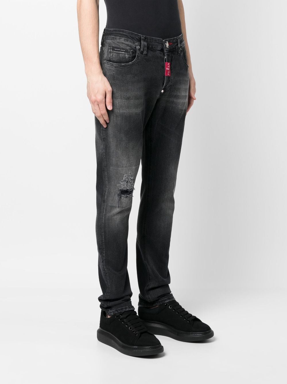 Shop Philipp Plein Logo-patch Straight-leg Jeans In Schwarz