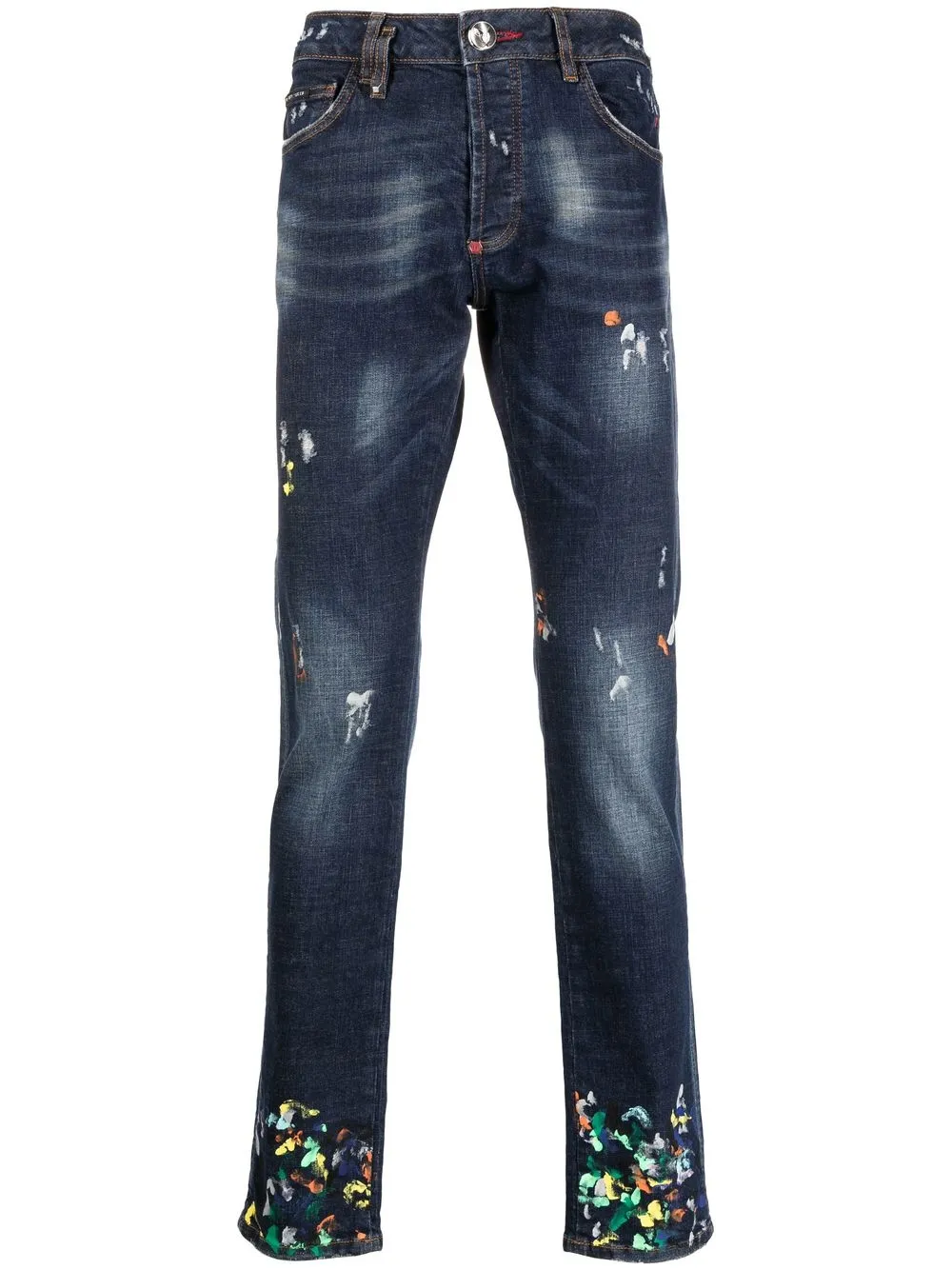 

Philipp Plein jeans rectos con motivo de salpicaduras de pintura - Azul