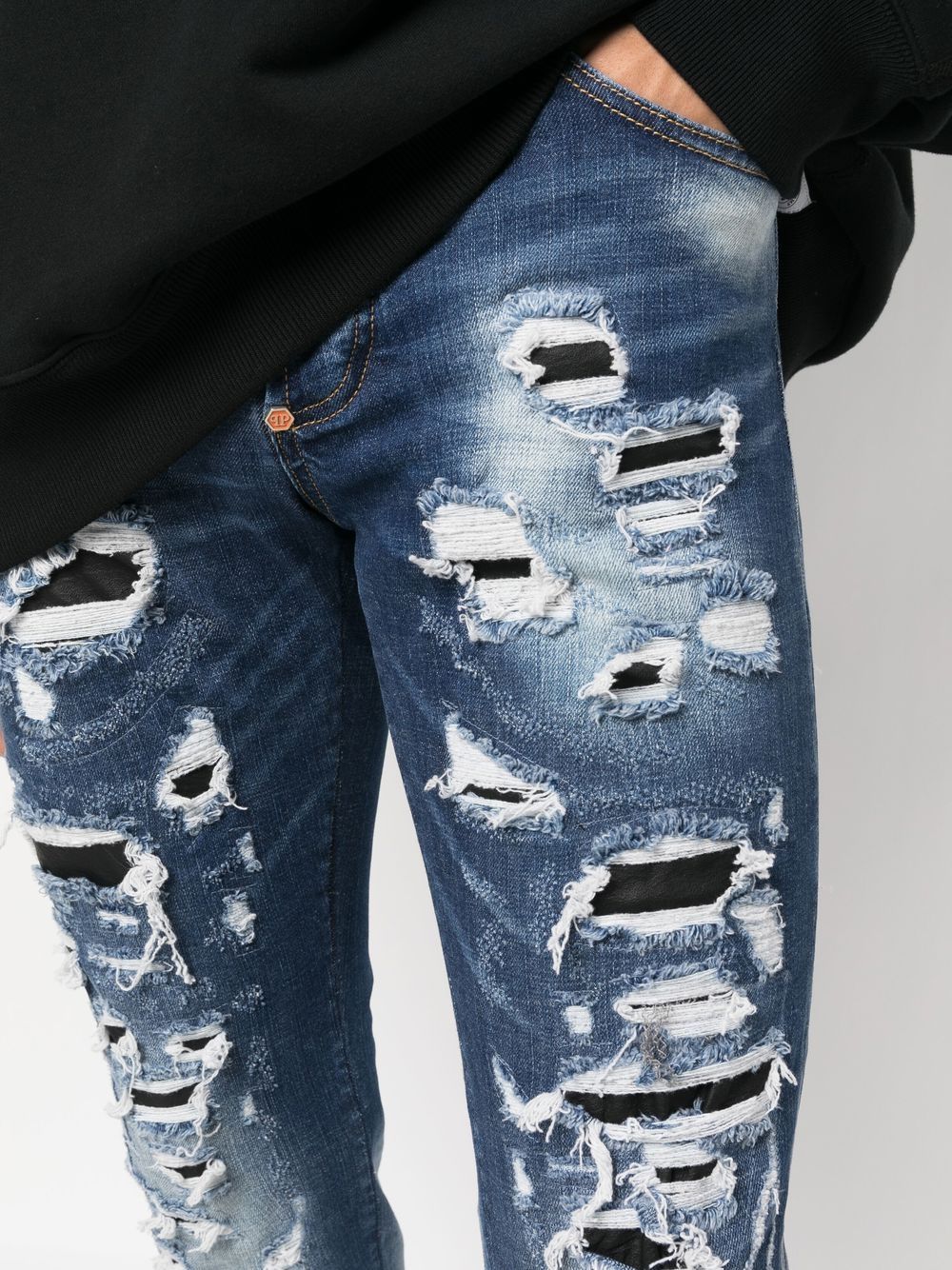 Shop Philipp Plein Distressed Straight-leg Jeans In Blue