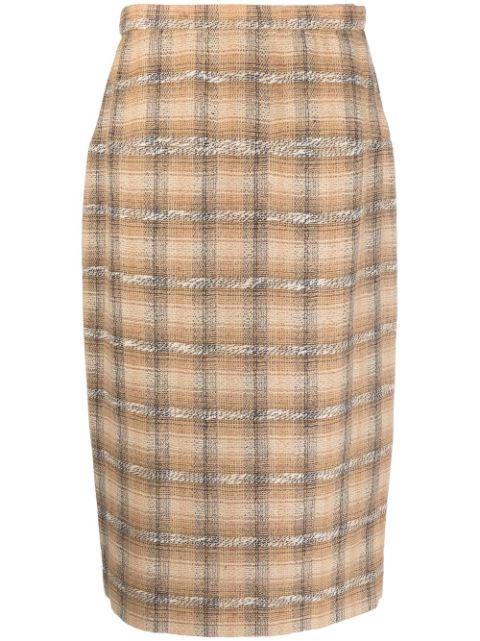 HOT SALE CHANEL 1980s plaid-check pencil skirt Women