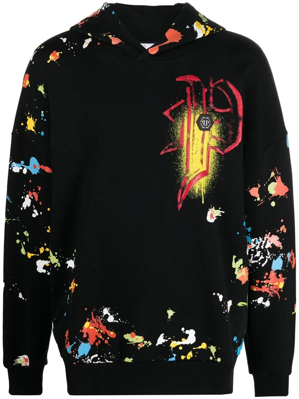 

Philipp Plein paint-splatter skull-print hoodie - Black